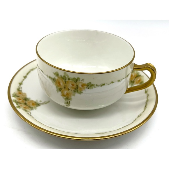 Vintage Haviland & Co Limoges Bone China Rose Porcelain France Tea Cup Saucer - Picture 1 of 4